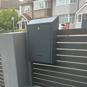Letterbox For Gates & Fences Outdoor Rear Access Gatehouse W3 Grey Back View Lifestyle Image Letterbox For Gates & Fences Outdoor Rear Access Gatehouse W3 Grey Back View Lifestyle Image