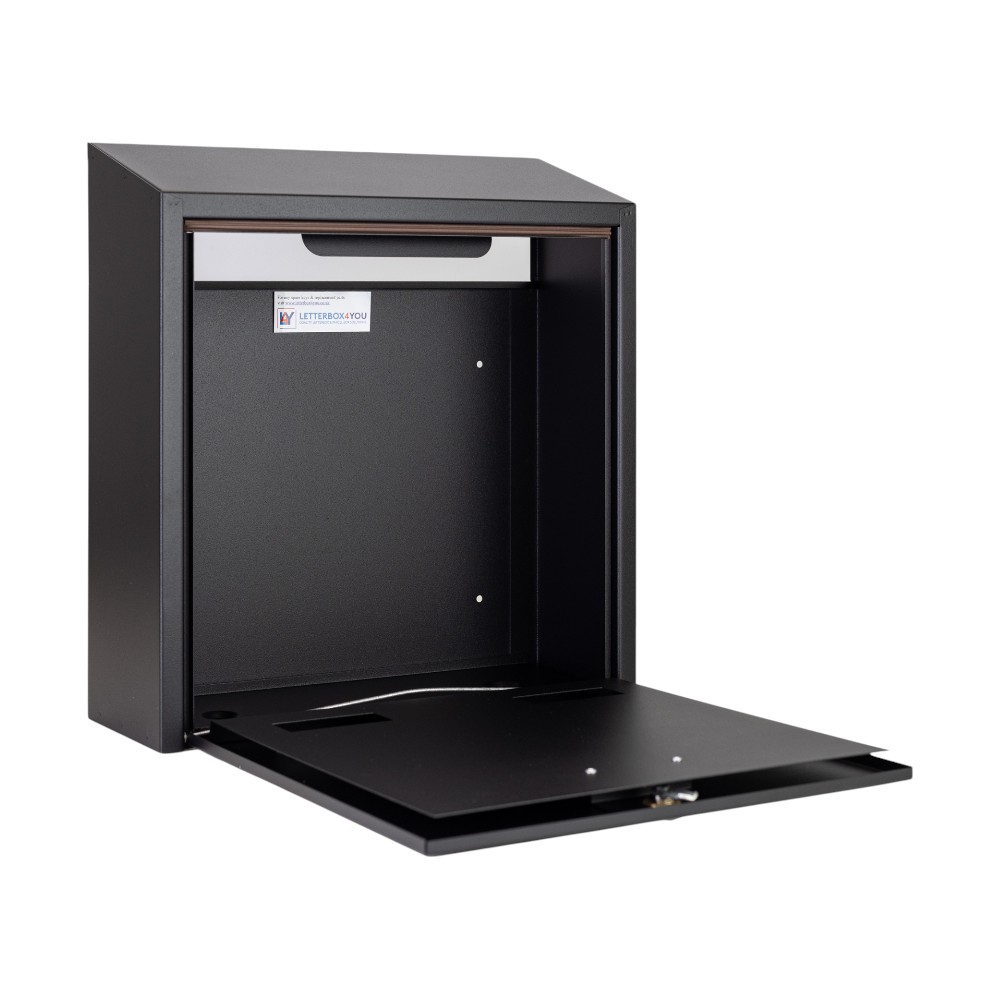 Rear Access Letterbox For Gates And Fences   W3 6 Black Matt Opened Photoroom