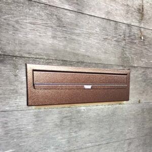 Large Post Box For Gates & Fences Rear Access Gatehouse W3-3 in Copper No Trim Front View Lifestyle Image Gate Post Box W3 3