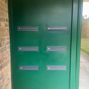Gate Mounted Letterboxes For Flats LAD 050 Anthracite Grey Installation External View Gate Mounted Letterboxes For Flats LAD 050 Anthracite Grey Installation External View
