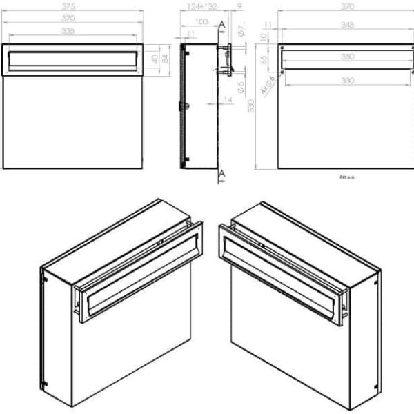 Letterbox For Gates & Fences External Rear Access LAD-050 Dimensions LAD 050 Letterbox Dimensions