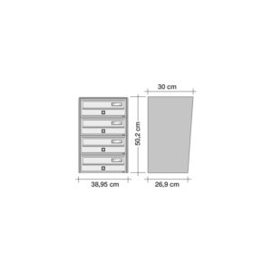 SLIM-Bank of 4 external letterboxes dimensions