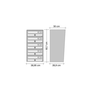 SLIM-Bank of 5 external letterboxes dimensions