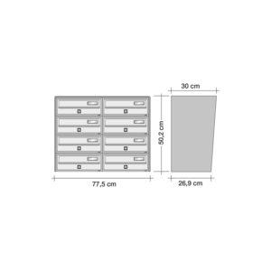 SLIM-Bank of 8 external letterboxes dimensions