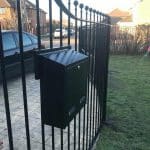 W3 Gate Mounted External Post Box mounted onto metal railings
