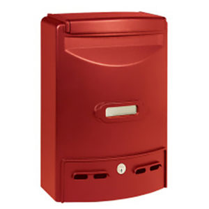 wall mounted post box in red made of cast aluminium