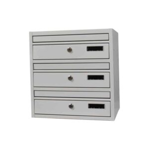 White apartment letterboxes bank of 3