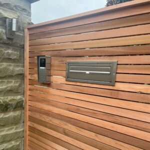 Letterbox For Gates & Fences External Rear Access Gatehouse W3 with Trim Stainless Steel Front View Large Letterbox W3 With Trim Stainless Steel