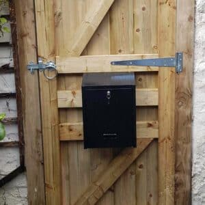 Rear Access Post Box For Gates & Fences W3-2 in Black Rear View Lifestyle Image Letterbox For Gate W3 2 Nero Letter Plate