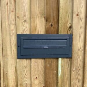 Rear Access Post Box For Gates & Fences W3-2 Dark Grey Front View Lifestyle Image Letterbox For Gates W3 2 With Trim Fark Grey Front