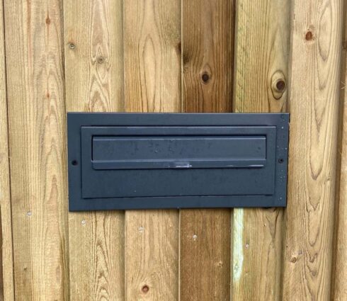 Rear Access Post Box For Gates & Fences W3-2 Dark Grey Front View Lifestyle Image