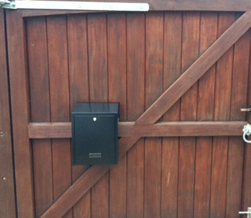 Letterbox For Gates & Fences External Rear Access Gatehouse W3 Black Colour Variant with Trim Rear