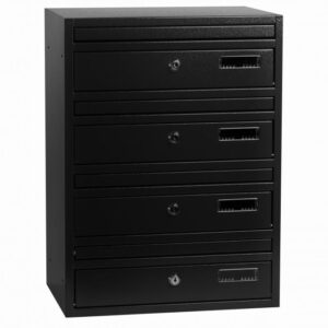 E1UK bank of 4 wall mounted multiple letter boxes black E1UK bank of 4 wall mounted multiple letter boxes black