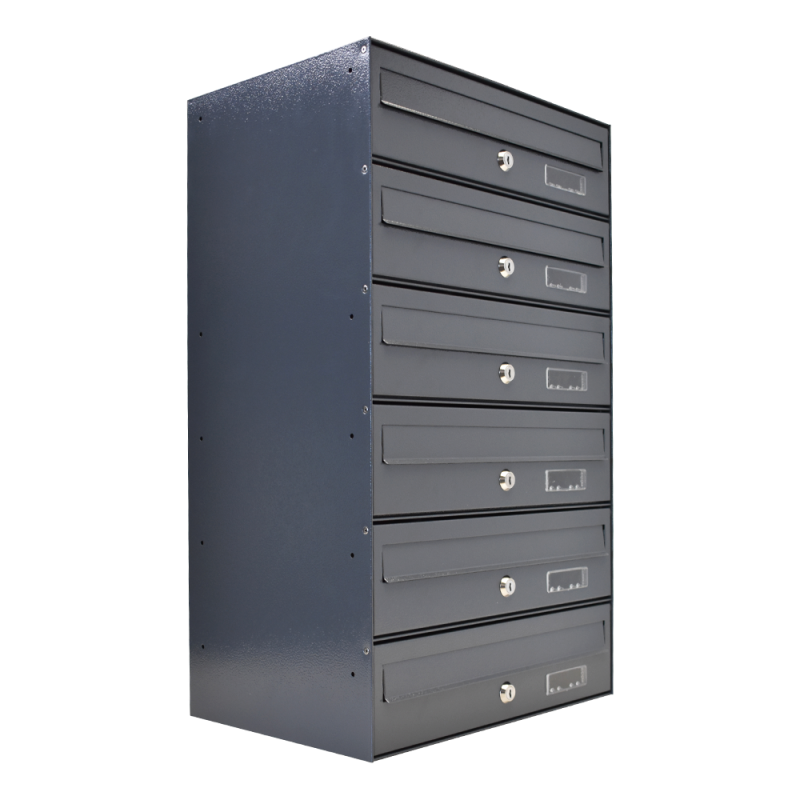 MTZ bank of 6 letterbox for flats in dark grey for wall mounting