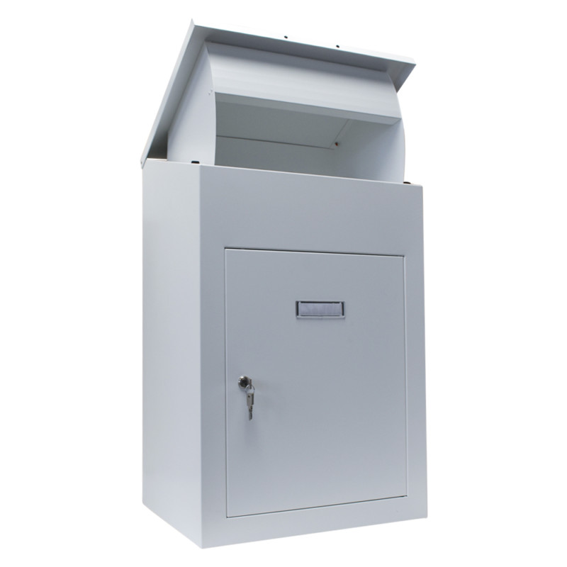 Delta XL Secure wall mounted parcel box in white front view with lid open