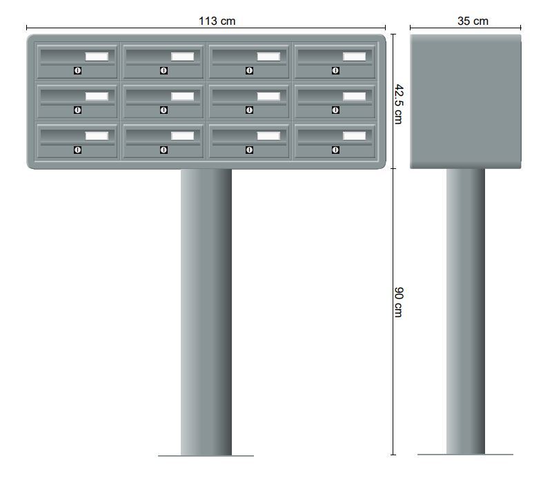 free standing letterboxes drawing of set of 12 letterboxes