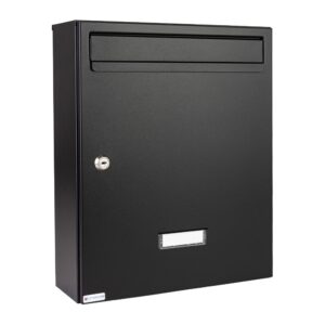 Black Lockable Wall Mounted Post Box External W5 Black Matt Front Black Lockable Wall Mounted Post Box External W5 Black Matt Front