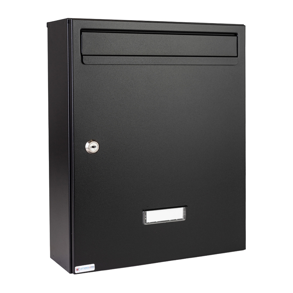 Black Lockable Wall Mounted Post Box External W5 Black Matt Front Black Lockable Wall Mounted Post Box External W5 Black Matt Front