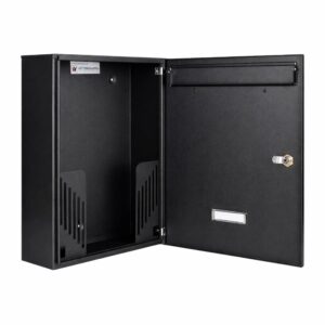 Black Lockable Wall Mounted Post Box External W5 Black Matt Open Internal View Black Lockable Wall Mounted Post Box External W5 Black Matt Open Internal View