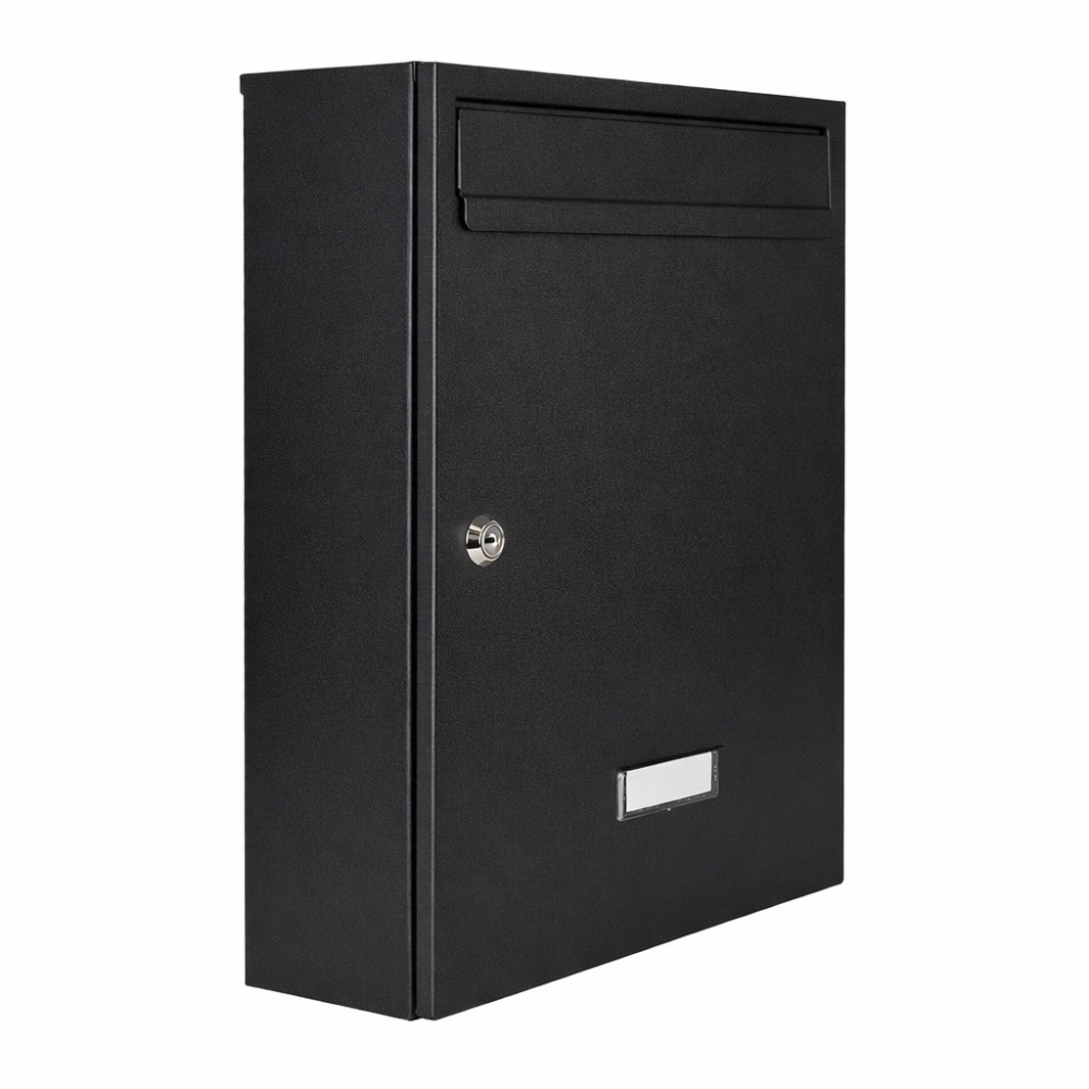 Black Lockable Wall Mounted Post Box External W5 Black Matt Side Black Lockable Wall Mounted Post Box External W5 Black Matt Side