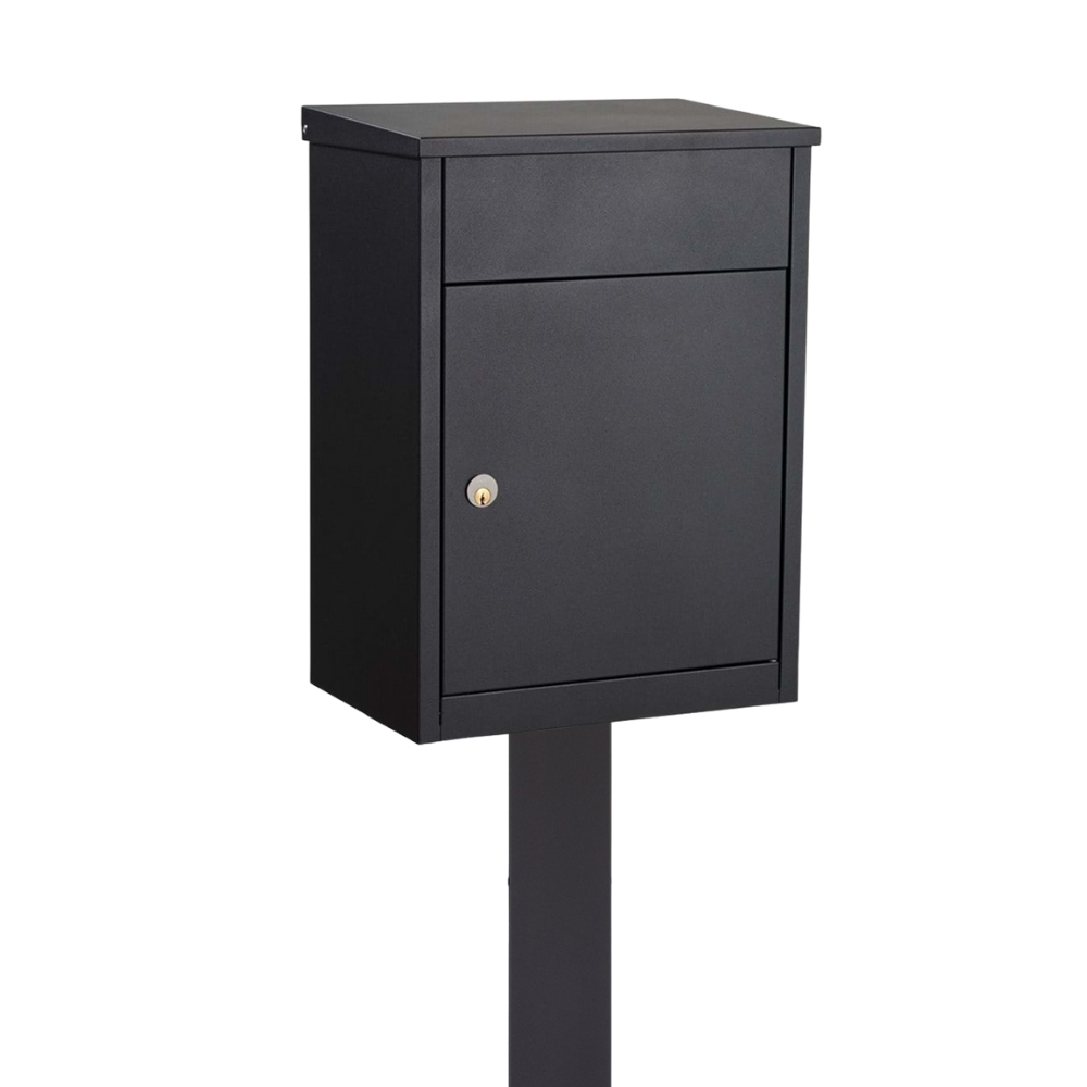Free Standing Outdoor Post Box Allux 500 Black With Black FR 2 Stand