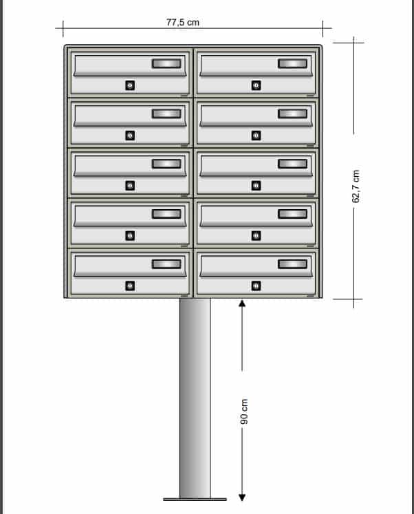 bank of 10 free standing external mailboxes Slim