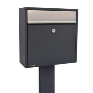 Free Standing External Post Box Allux 250 FR 2 Dark Grey Close Up Side Angle Free Standing External Post Box Allux 250 FR 2 Dark Grey Close Up Side Angle