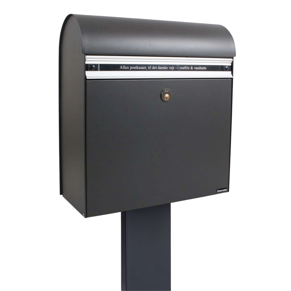Free Standing External Post Box   Allux KS200 FR 2 Dark Grey   Close Up Side Angle