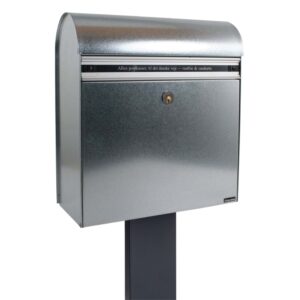 Free Standing External Post Box Allux KS200 FR 2 Galvanised Steel Close Up Side Angle Free Standing External Post Box Allux KS200 FR 2 Galvanised Steel Close Up Side Angle