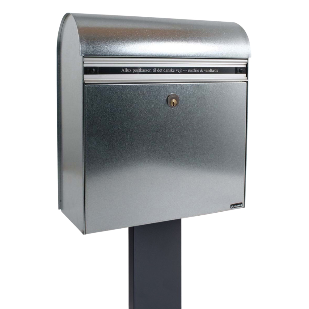 Free Standing External Post Box   Allux KS200 FR 2 Galvanised Steel   Close Up Side Angle