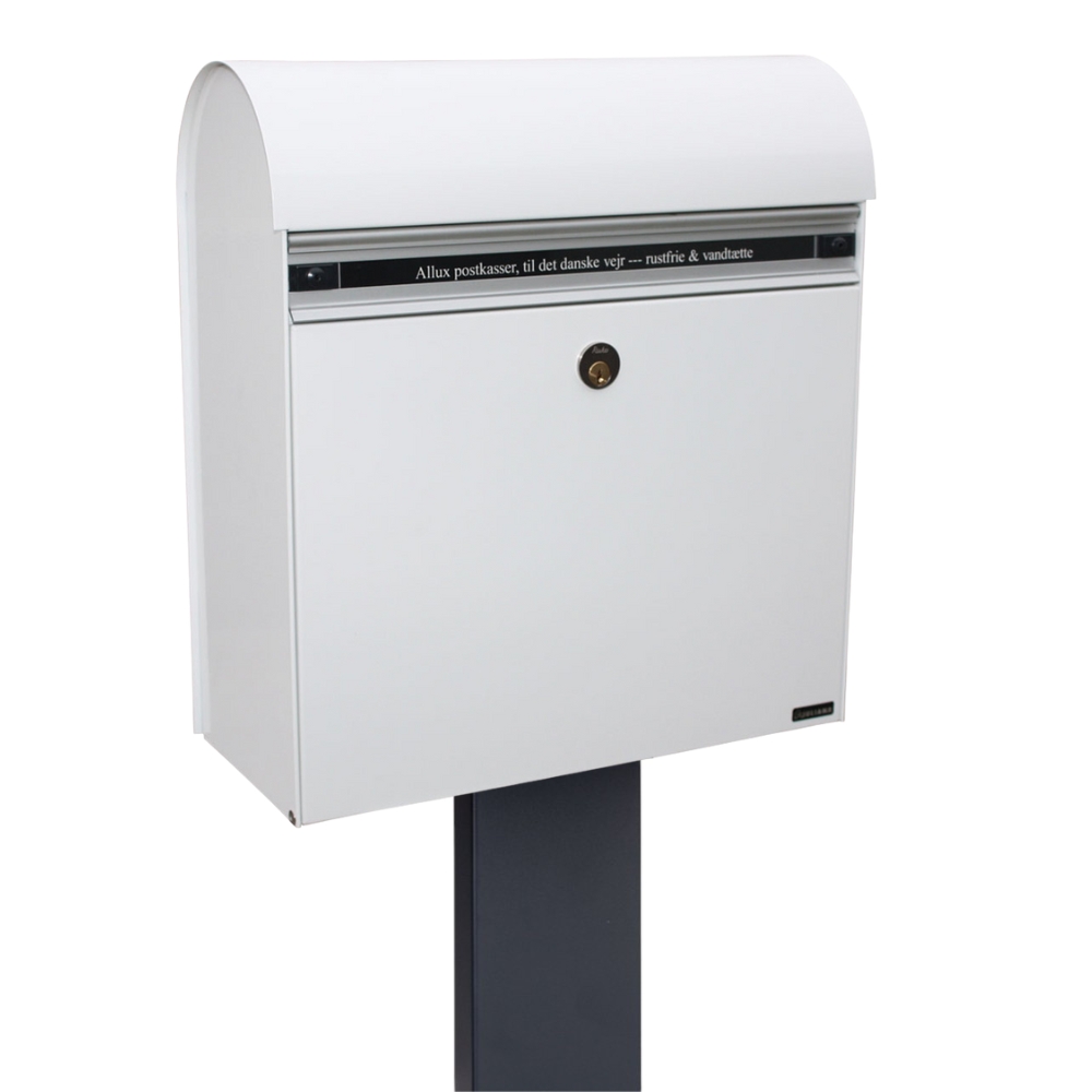 Free Standing External Post Box   Allux KS200 FR 2 White   Close Up Side Angle