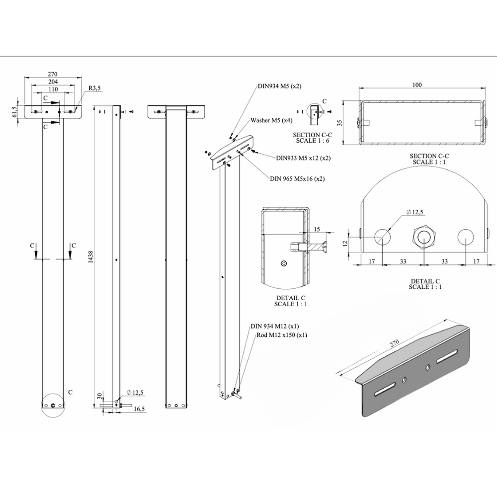 FR 2 Stand With Narrow Bracket   Dimensions Drawing