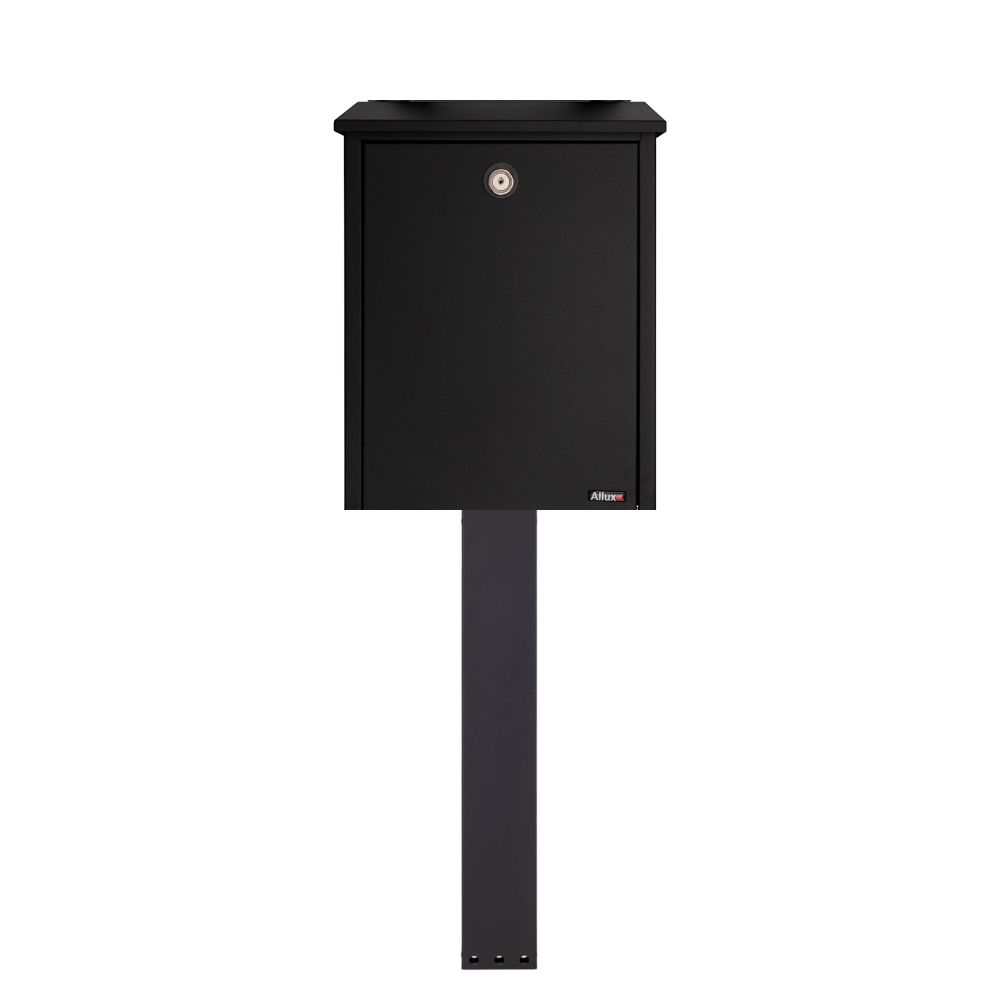 Outdoor Free Standing Letterbox Galvanised Steel   Allux 200 Black With Black Stand