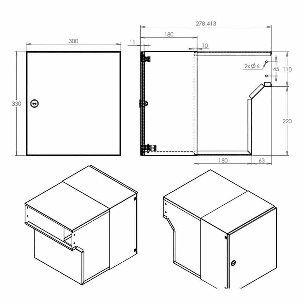 Through The Wall Post Box LFD 042 Black Nero Letterplate Dimensions