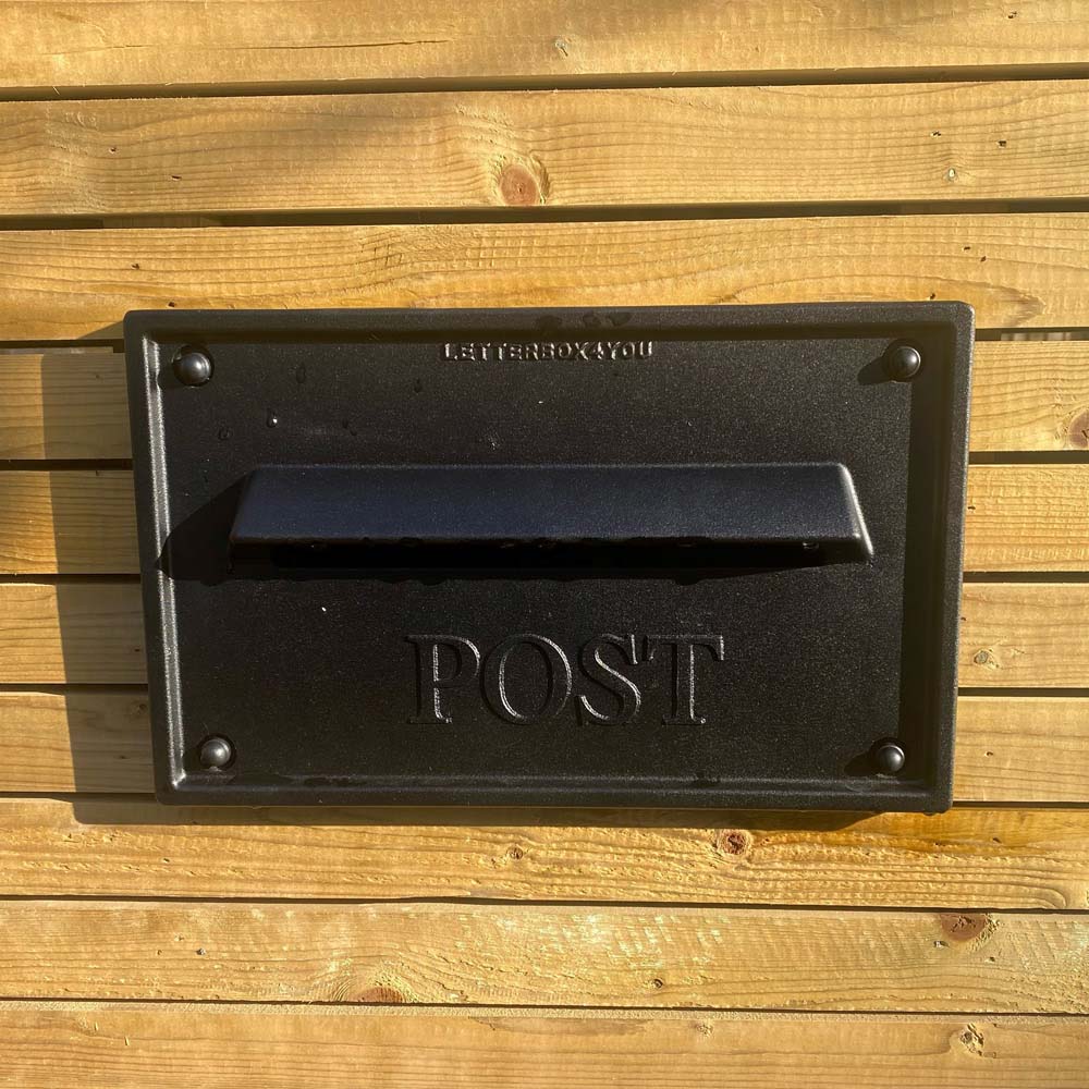 Cast Aluminium Letter Plate For Gates Nero Lifestyle Image Mounted Through Wall Letterbox LFD 041 Nero Letterplate