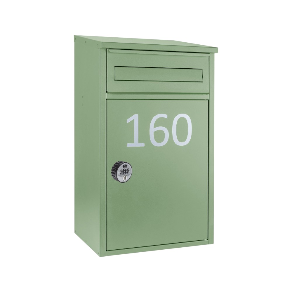 Secure Lockable Outdoor Wall Mounted Parcel Box   Woodpecker In Pale Green   Combination Lock Variant
