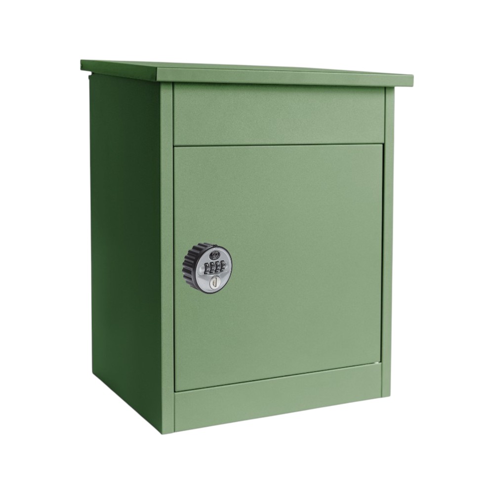 Compact External Wall Mounted Parcel Box For House   Pale Green With Combination Lock