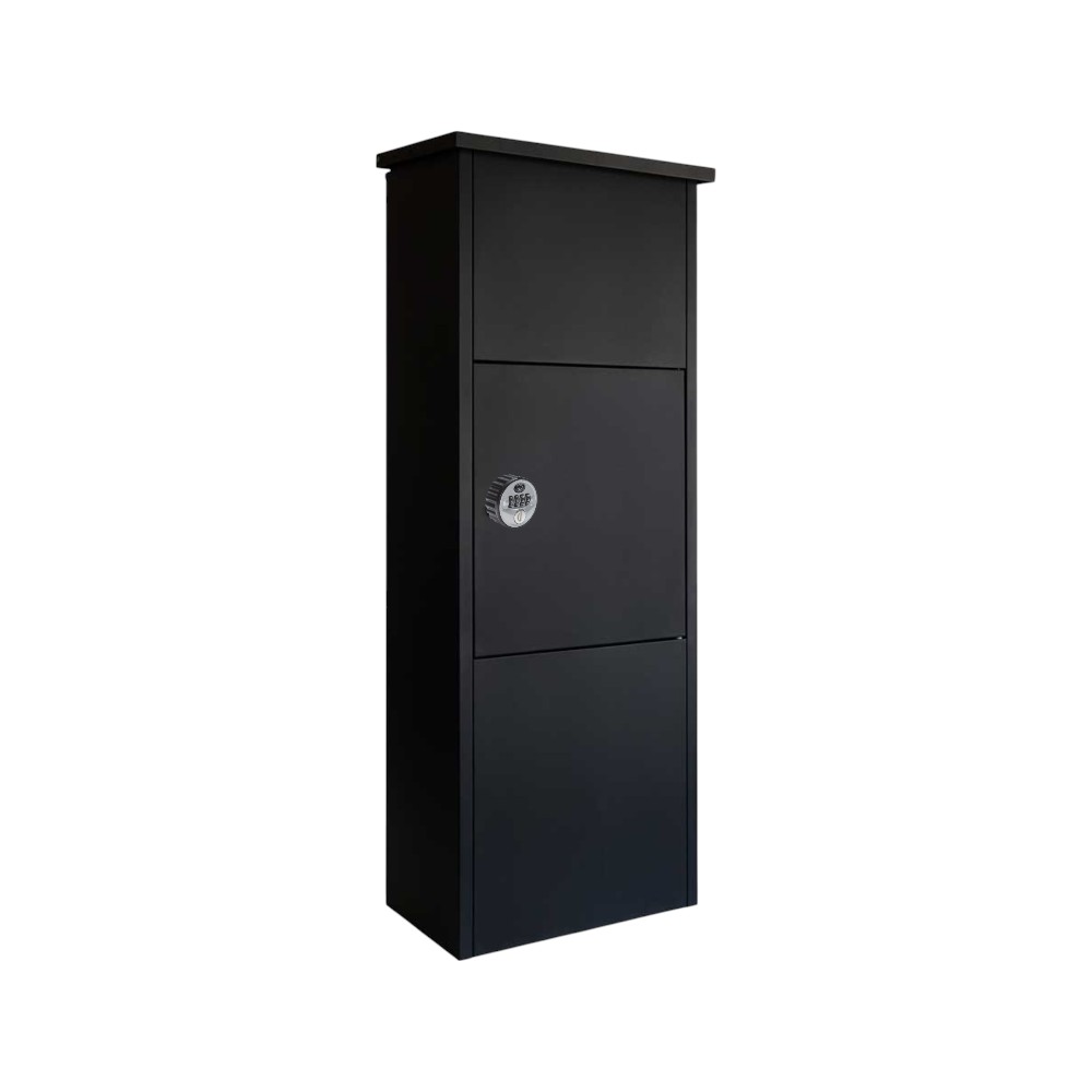 Large Outdoor Parcel Box Free Standing Front Access   Black With Combination Lock