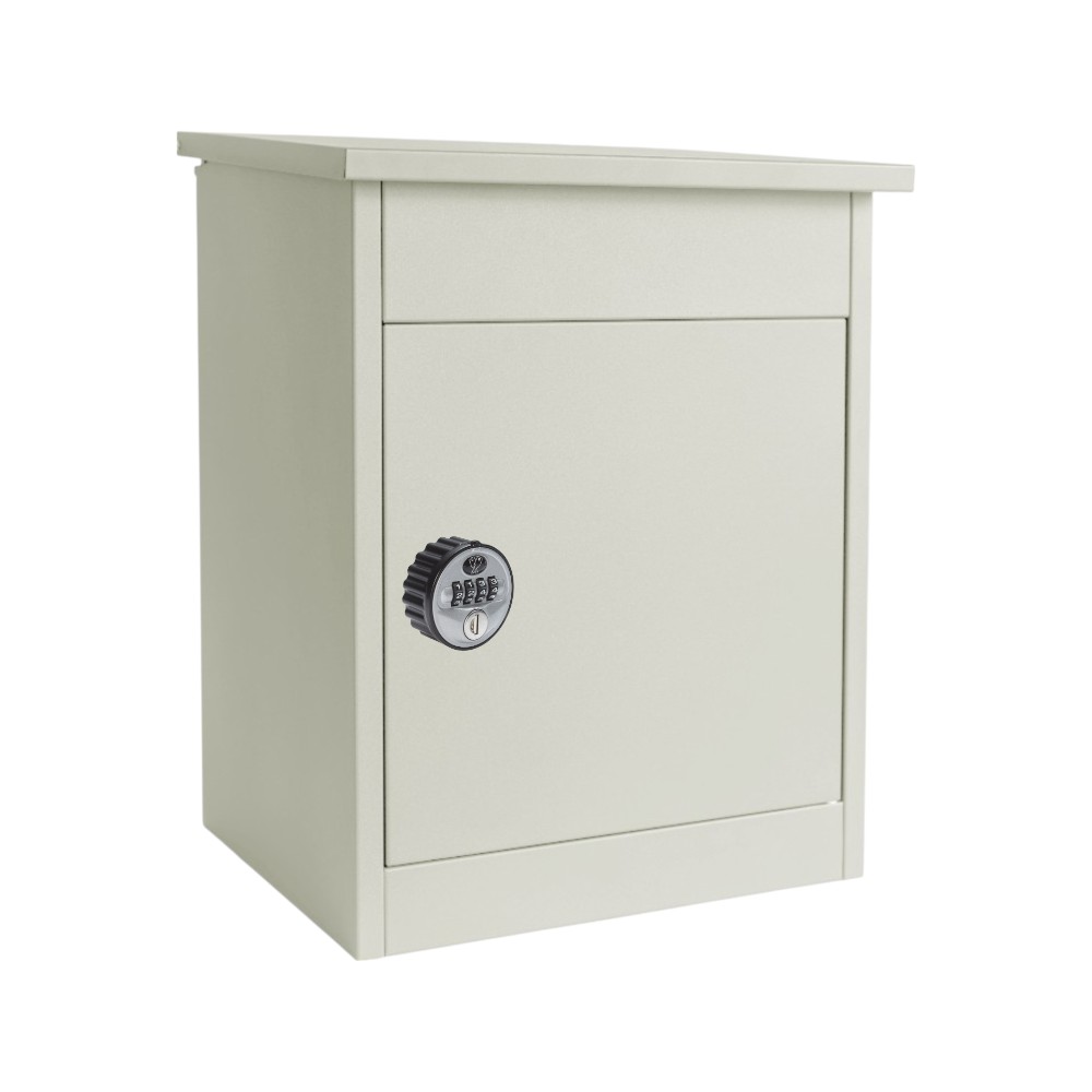 Modern Lockable External Wall Mounted Parcel Box   Pebble Grey With Combination Lock
