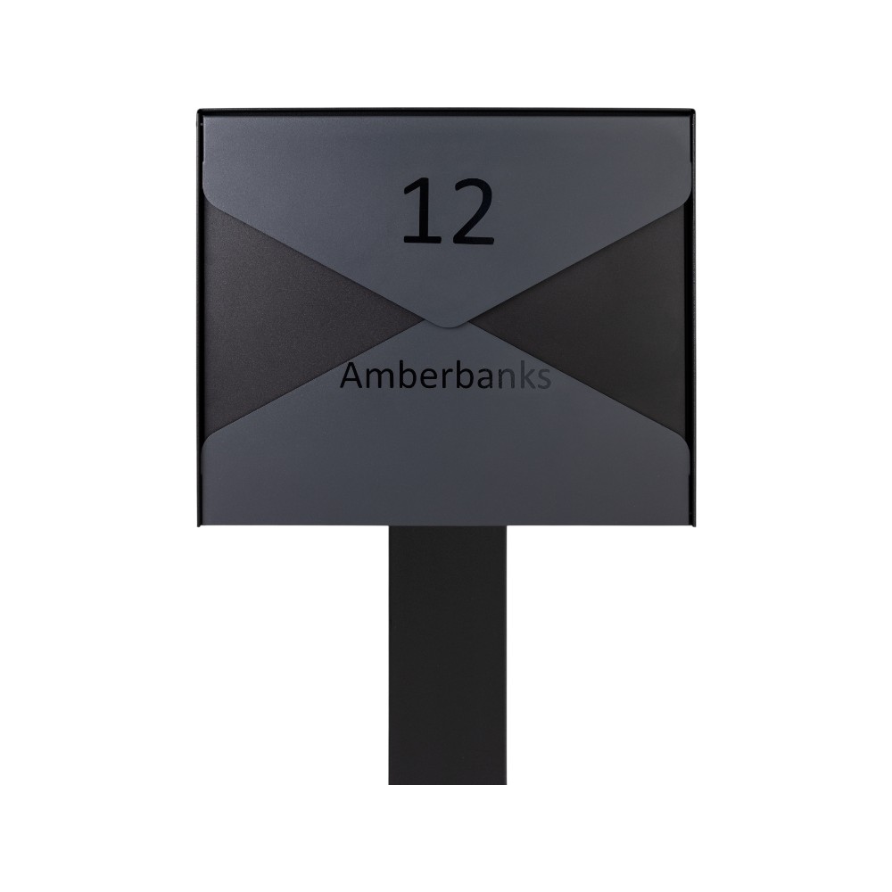 Gavia Dark Grey And Black External Free Standing Letterbox   Black Stand Black Number Personalisation