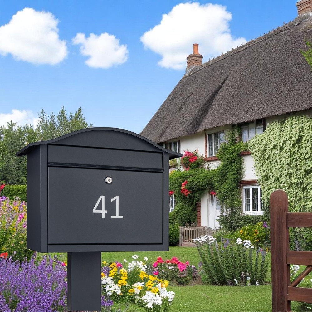 Outdoor Weather Resistant Free Standing Letterbox   Partridge Grey Stand Black 45