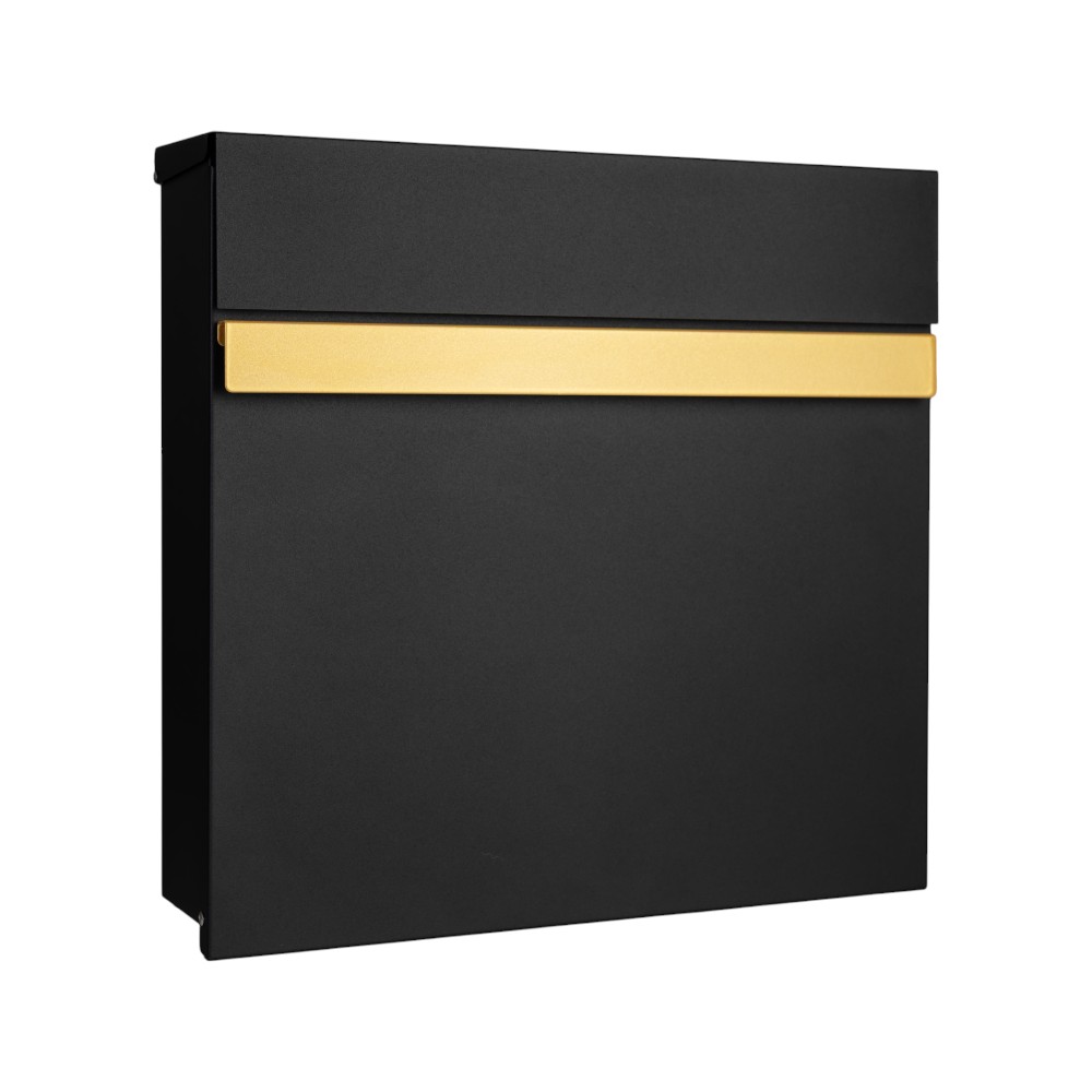 External Wall Mounted Letterbox Galvanised Steel Top Loading Front Access Post Box   Skylark   Gold Accent