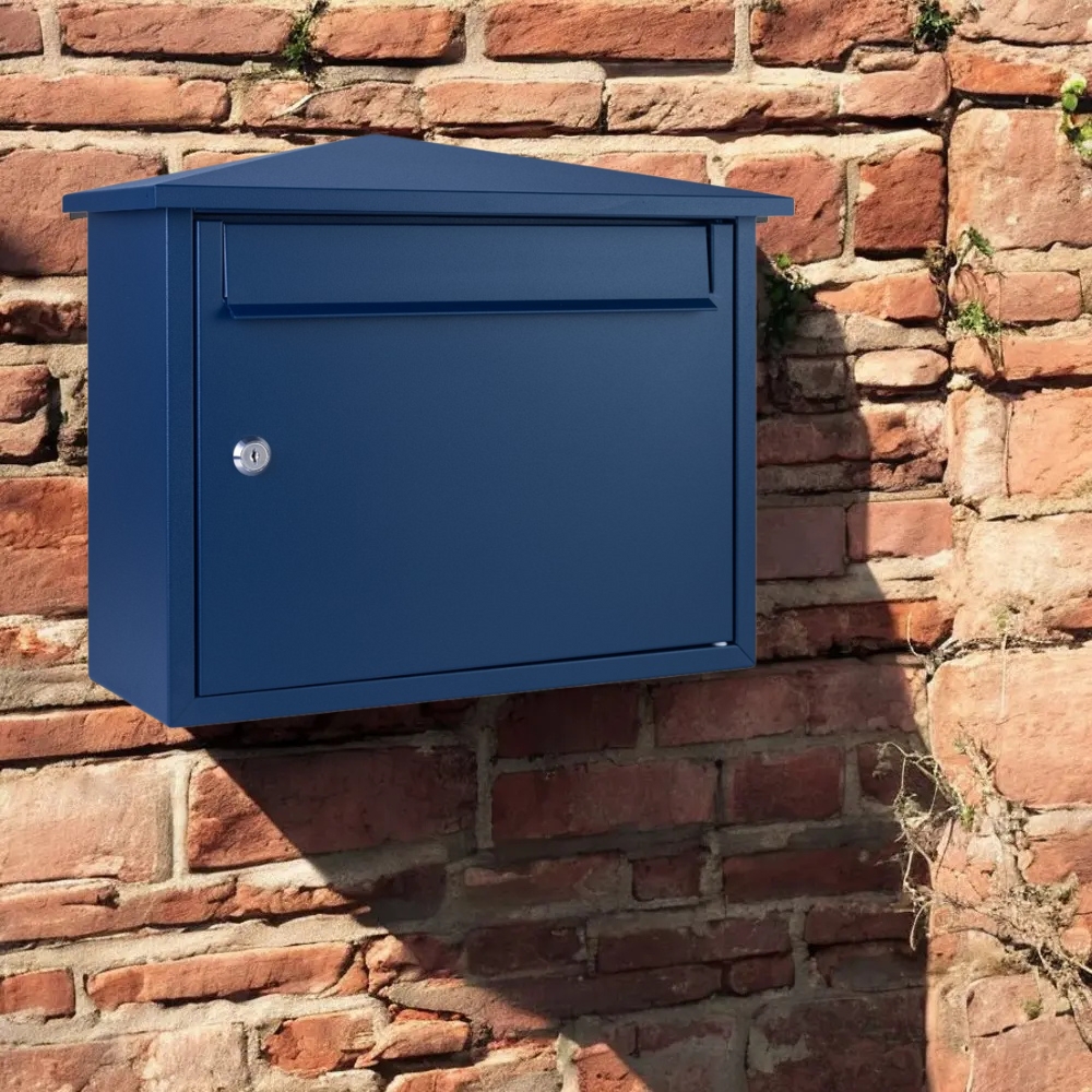 Wall Mounted Outdoor Lockable Letterbox   Kestrel   Oxford Blue   Lifestyle 1
