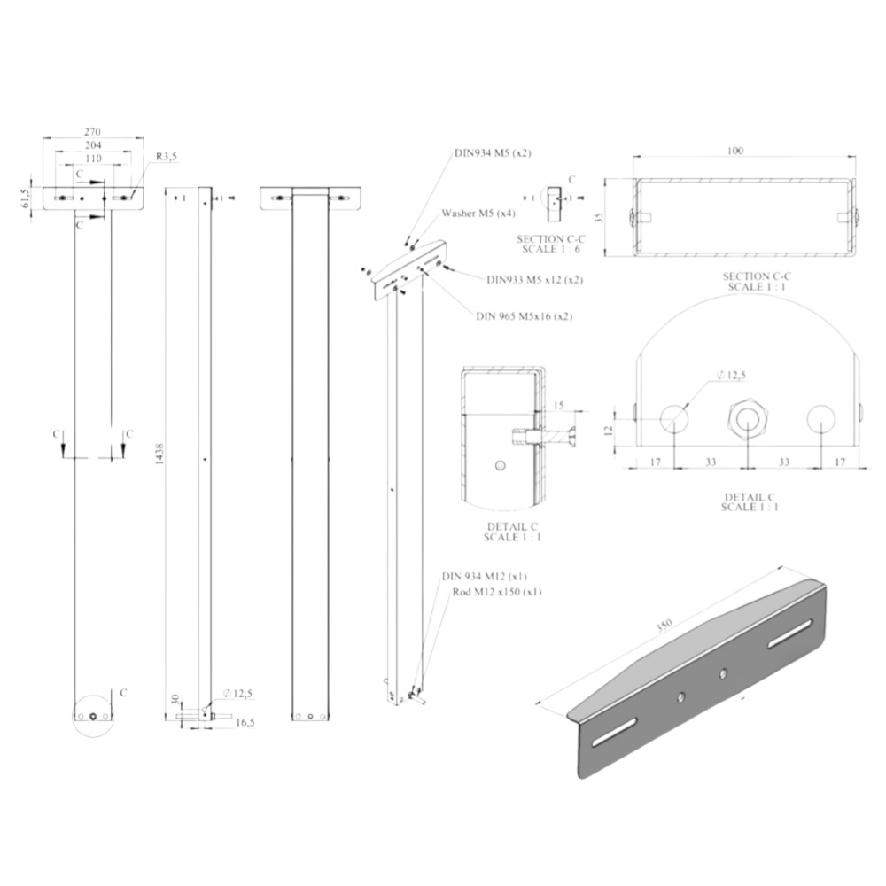 FR 2 Stand With Wide Bracket   Dimensions Drawing
