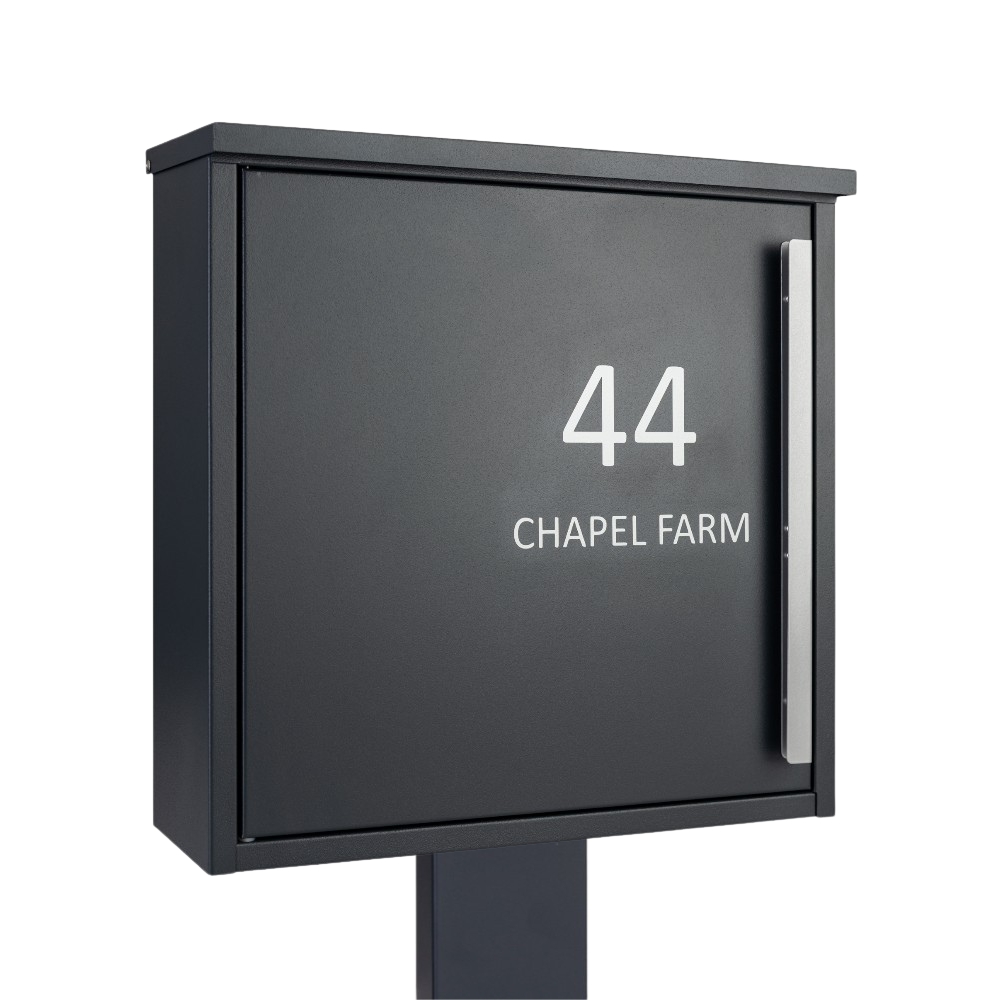Outdoor Free Standing Lockable Letterbox   Jackdaw   Dark Grey With Dark Grey FR 2 Stand