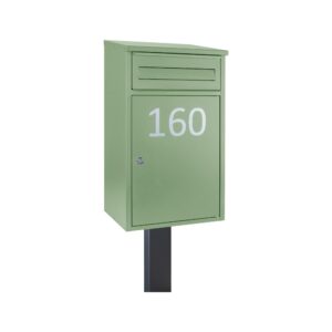 Outdoor Free Standing Lockable Parcel Box For Homes Woodpecker Pale Green With Dark Grey FR 2 Stand Personalised Outdoor Free Standing Lockable Parcel Box For Homes Woodpecker Pale Green With Dark Grey FR 2 Stand Personalised