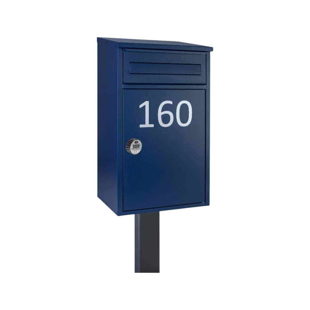 Secure Lockable Outdoor Free Standing Parcel Box   Woodpecker In Oxford Blue   Combination Lock And FR 2 Stand Dark Grey Variant.jpg