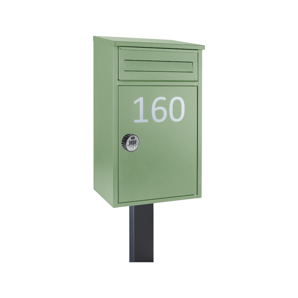 Secure Lockable Outdoor Free Standing Parcel Box   Woodpecker In Pale Green   Combination Lock And FR 2 Stand Dark Grey Variant.jpg