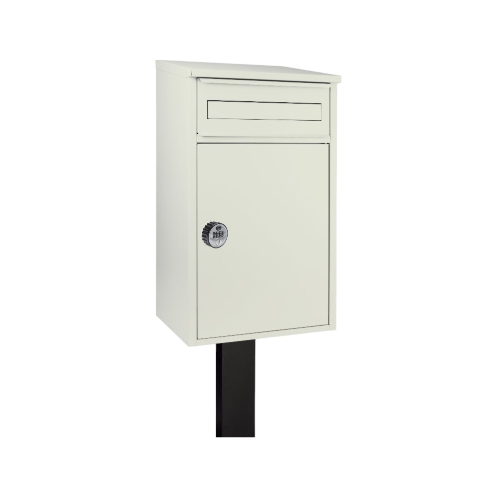 Secure Lockable Outdoor Free Standing Parcel Box   Woodpecker In Pebble Grey   Combination Lock And FR 2 Stand Black Variant