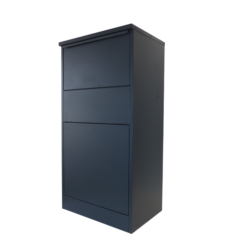 Buzzard Extra Large Rear Access Parcel Box   Black   Front   Side Angle